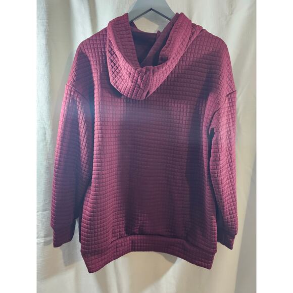 Maroon Mens Hoodie Sweatshirt with Squares Size Medium - Picture 3 of 9